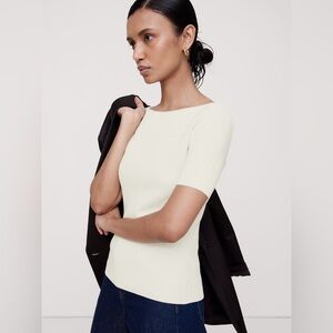 Banana Republic Off-White Ribbed Knit Top